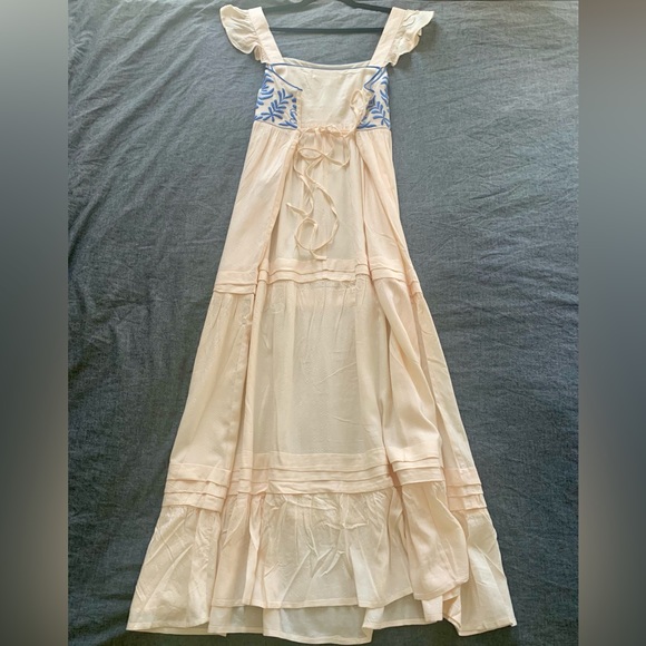 NWT | BAND OF THE FREE NAVYA DRESS | Size Large | Blue & Cream Tiered Midi Dress - Picture 4 of 9